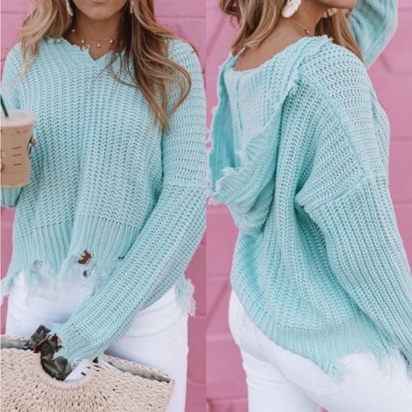 Sweaters Knit Distressed Sweater With Hood Poshmark